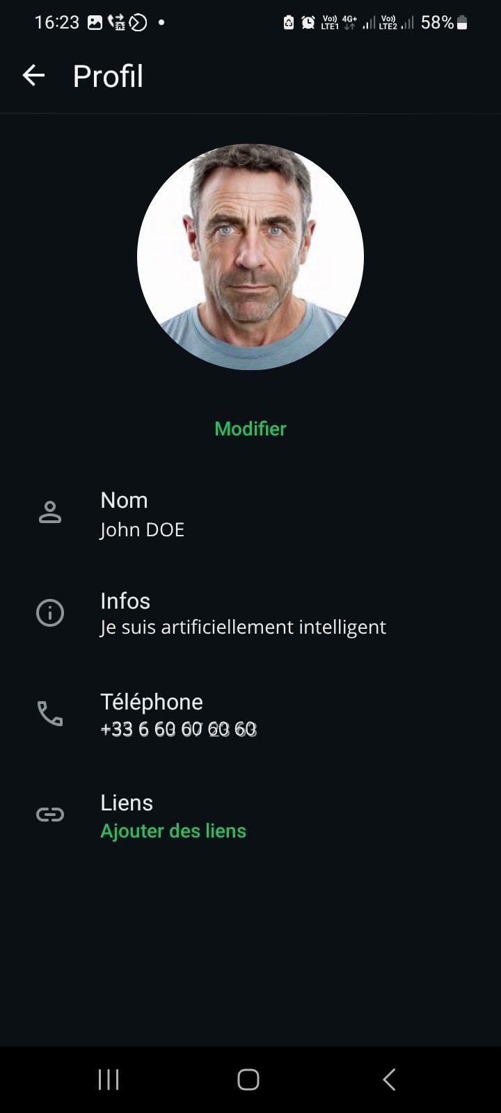 Exemple de profil WhatsApp non personnalisé