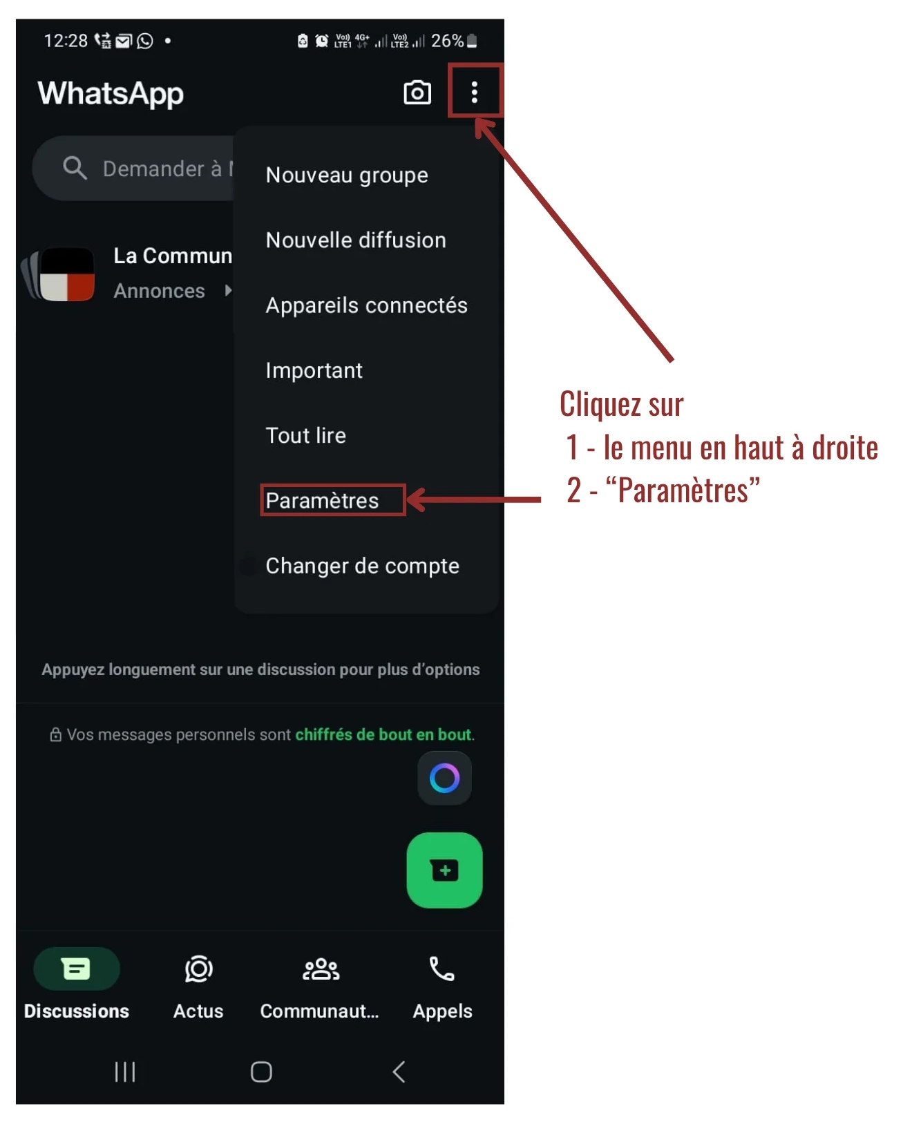 Étape 1 : Accéder aux paramètres WhatsApp