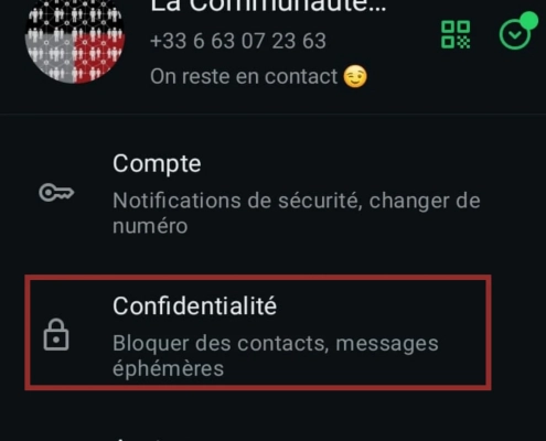 Menu Confidentialité WhatsApp
