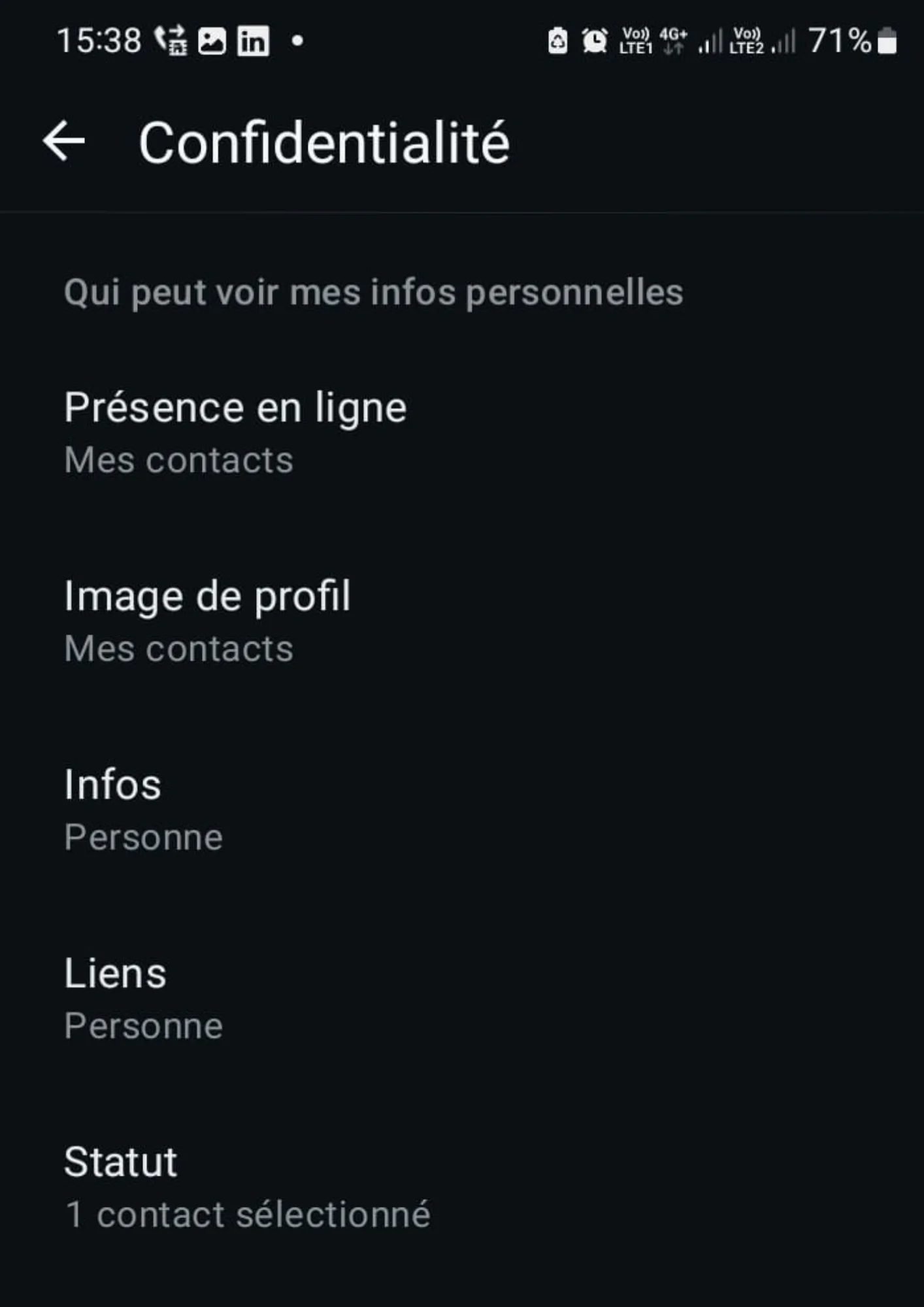 Options de confidentialité WhatsApp